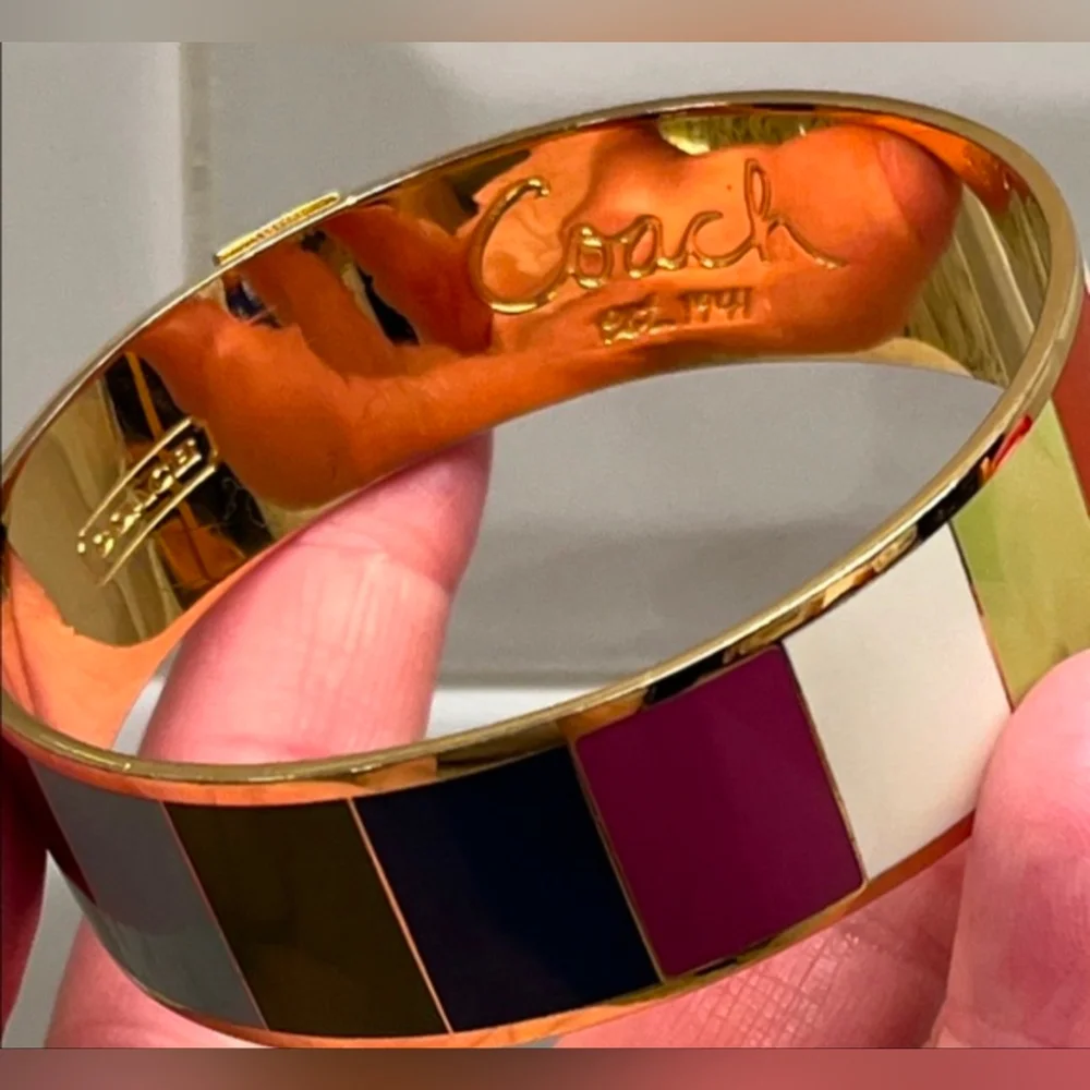 Coach Legacy Enamel Gold-tone Bangle Bracelet with Dust Bag - Picture 4 of 11